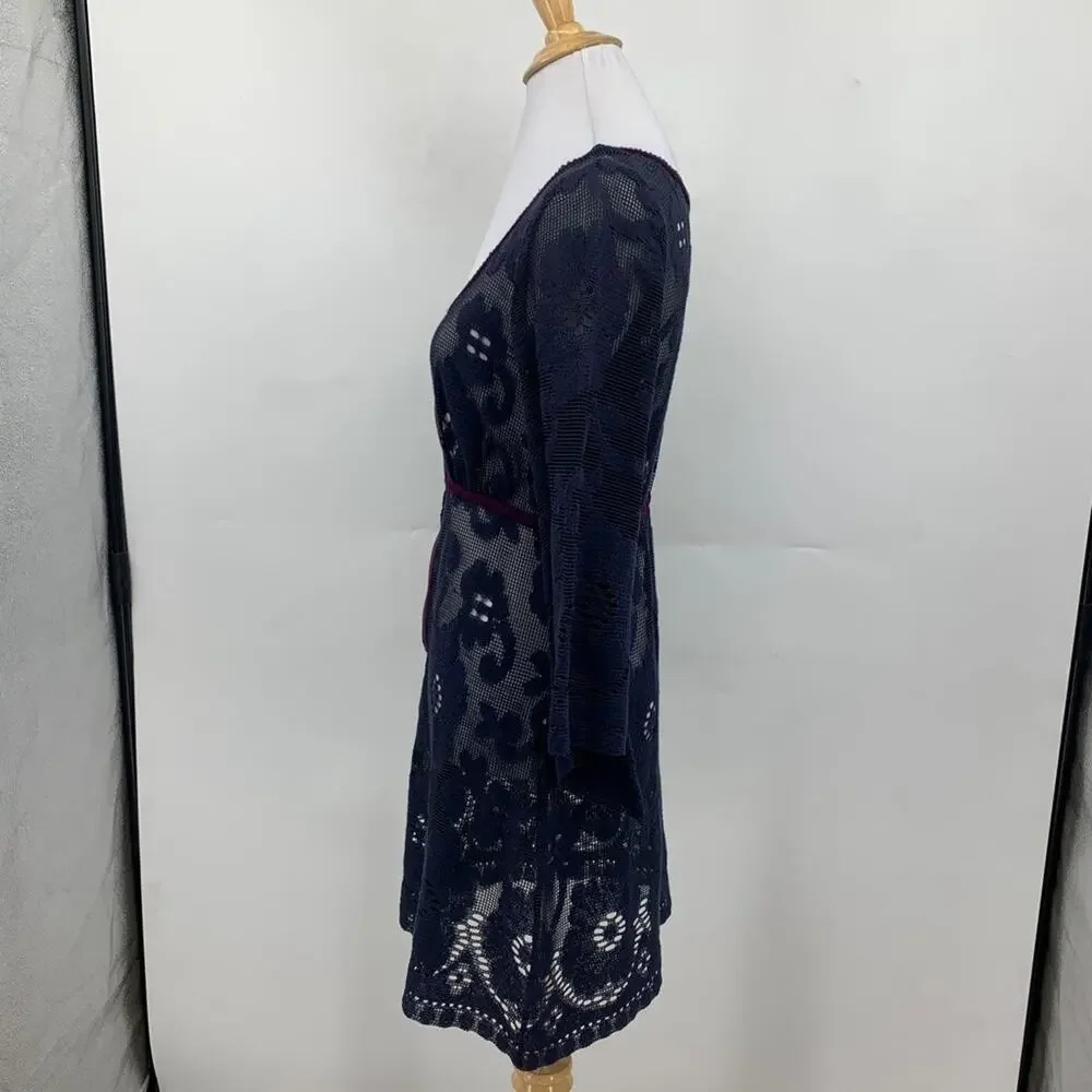 Free People Dress Womens XS Extra Small Lace Crochet Beach Bell Sleeve Cover Up